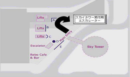 スカイタワー受付『営業時間内お好きな時間にスカイタワー受付でバウチャーをお渡し下さい。（最終入場時間にご注意ください。）』