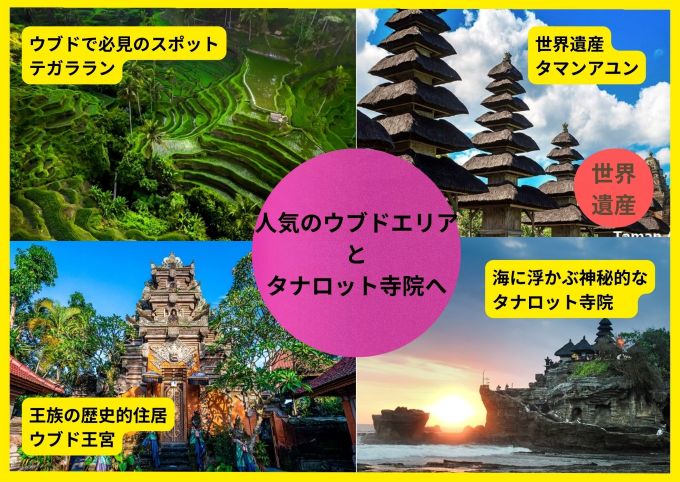 コンビA：『ウブドde名所めぐり』X『タマンアユン、タナロット寺院&ディナー』